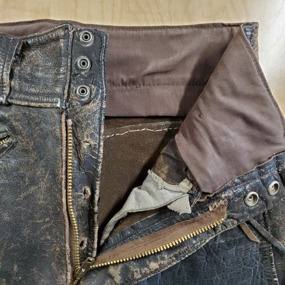 Vintage Distressed Leather Moto Riding Pants - Picture 4 of 16